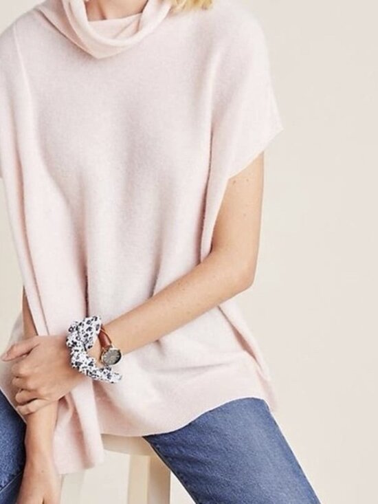 Anthropologie Sweaters - Anthropologie Patty Cowl Neck 100% Cashmere Poncho Sweater Pink XS